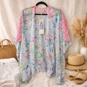 Charlie Paige Floral Kimono NWT Lace Trim Sheer Cover Up OS